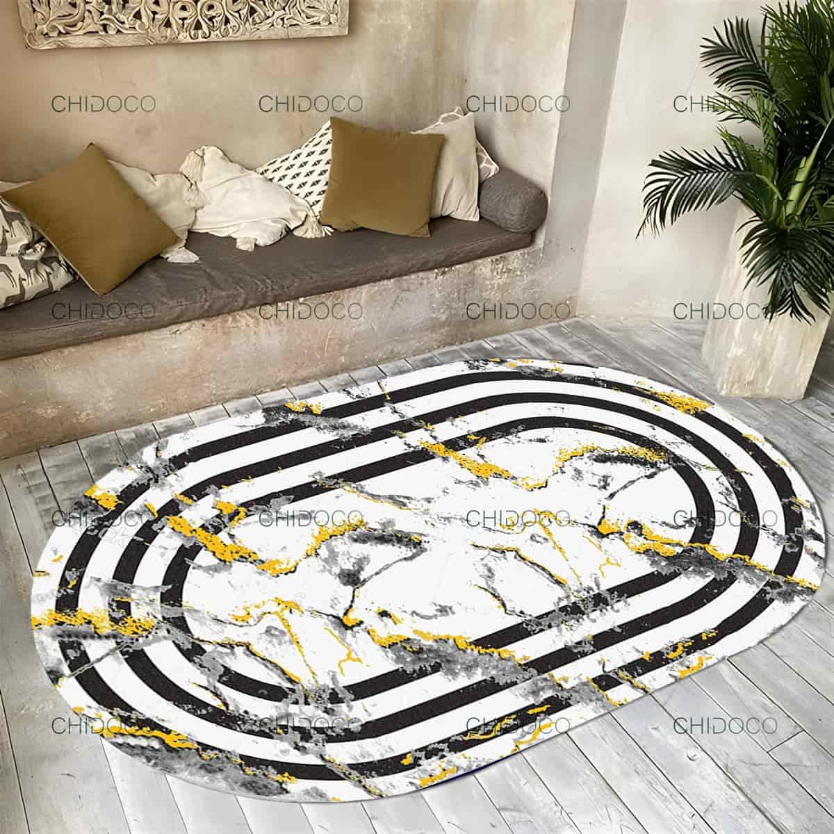  فرش بیضی سفید 