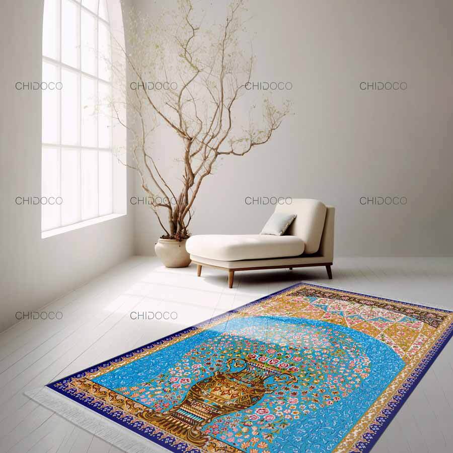  فرش ابریشم آبی 
