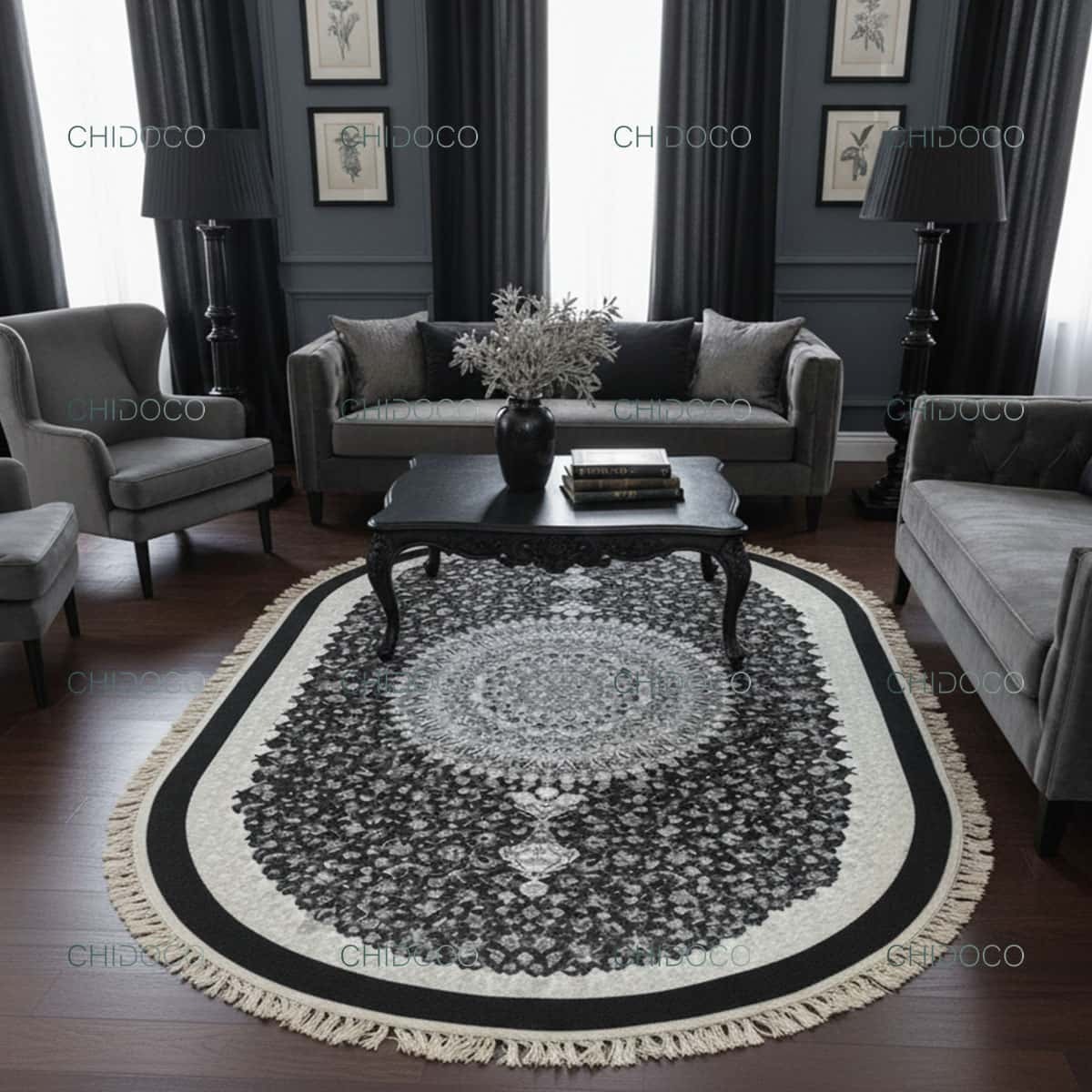  فرش بیضی مشکی 