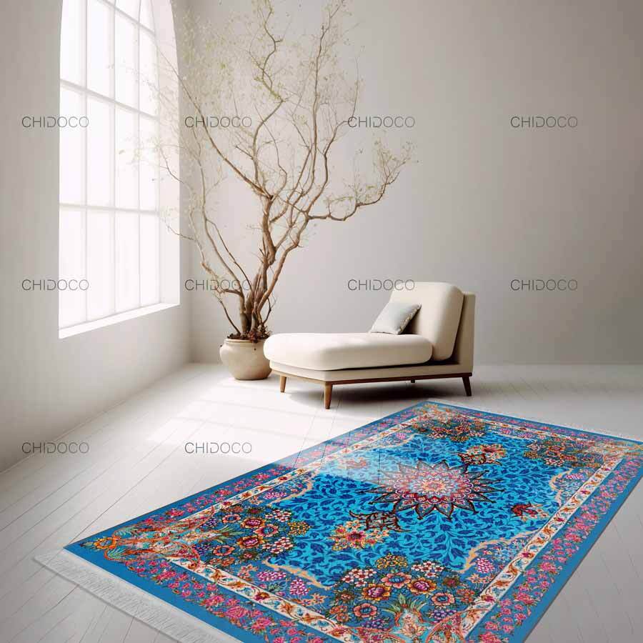  فرش ابریشم فیروزه‌ای 