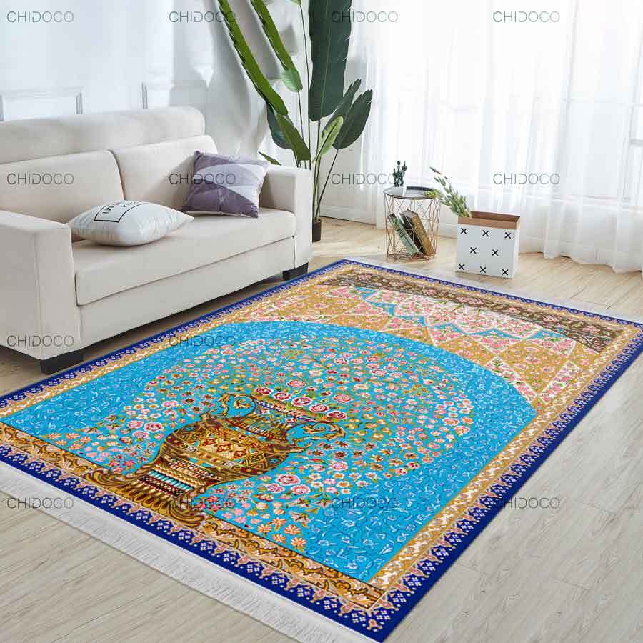  فرش ابریشم فیروزه‌ای 