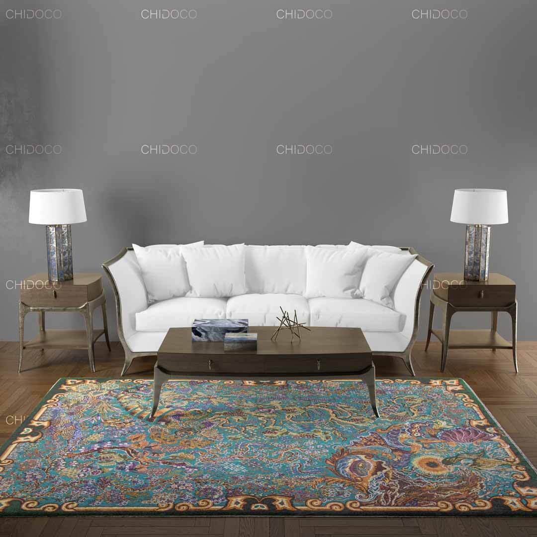  فرش ابریشم آبی 
